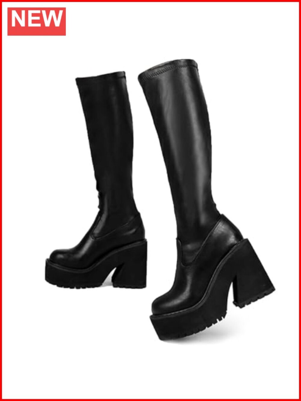 Faux Leather Platform Knee High Boots Chunky Wedge Heel Tall Boots